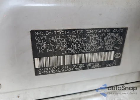 2010 Lexus Is 250 z USA, uszkodzony, nr VIN JTHCF5C27A2034477